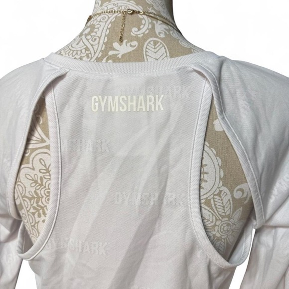 Gymshark White Long Sleeve Crop Top Open Back Logo Print Athleisure Active S - Picture 4 of 5